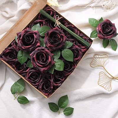 KISLOHUM Künstliche Rosen Dusty Rose Blumen Kopf mit Stielen/Blättern für Hochzeit Blumensträuße Tafelaufsätze DIY Projekt Dekor