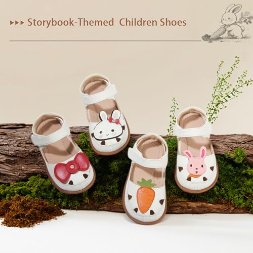 Image of Toddler Girl Sandals with Flower, Breathable Leather kids Closed Toe Sandals, Soft Rubber Non-Slip Summer Shoes for Little Girls 2-7 Years