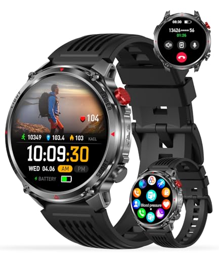 Montre intelligente militaire avec appels et boussole intégrée pour homme