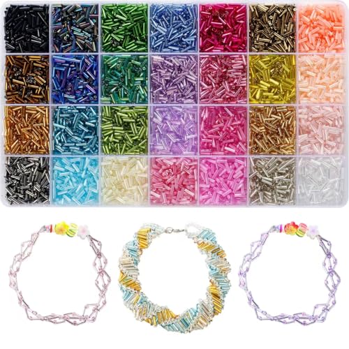 Ybxjges 4800Pcs 7mm Tube Beads Kit with 28 Colors Glass Bugle Seed Beads Small Craft Beads for DIY Bracelet Necklaces Jewelry Making