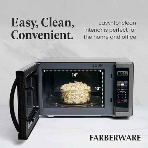 Farberware 1.1 Cu. Ft. Countertop Microwave Oven – 1000 Watts Power, Auto Cook Settings, Defrost, Easy Clean and Child Safety Lock - Stainless and Black - image 5