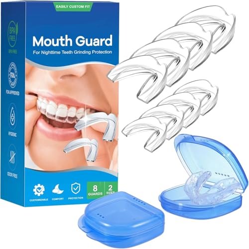 8-Pack Moldable Night Guard for Teeth Grinding 2 Sizes with Travel Cases for Custom Fit Dental Protector for Jaw Discomfort and Bruxism Comfortable for Men and Women