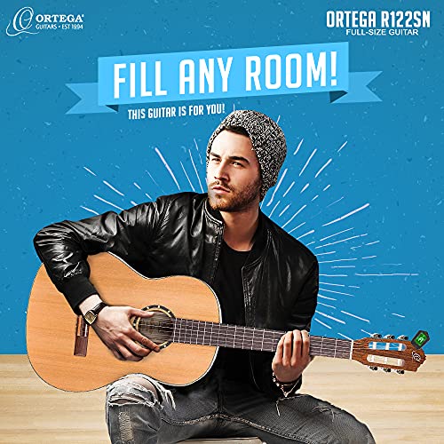 Ortega R122Sn Full-Size Classical Guitar (Natural) Cedar Top, Mahogany Neck, Satin Finish, With Bag, Strings, Capo, Picks, And Essential Accessories #TOP4