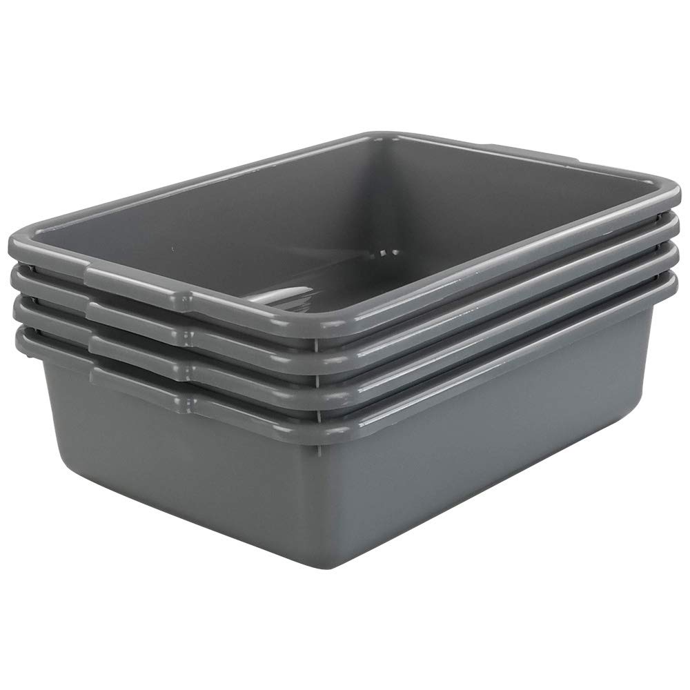 Cadine Set di 4 Bacinella Plastica Grande Rettangolare, Vaschetta Plastica Rettangolare, Grigio
