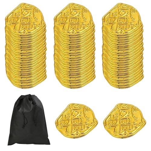 101 Pcs Pirate Coins Plastic Coins Gold Coins for Themed Events Fake Coins for Party Decorations Treasure Hunt Activities and Role-Playing Scenarios