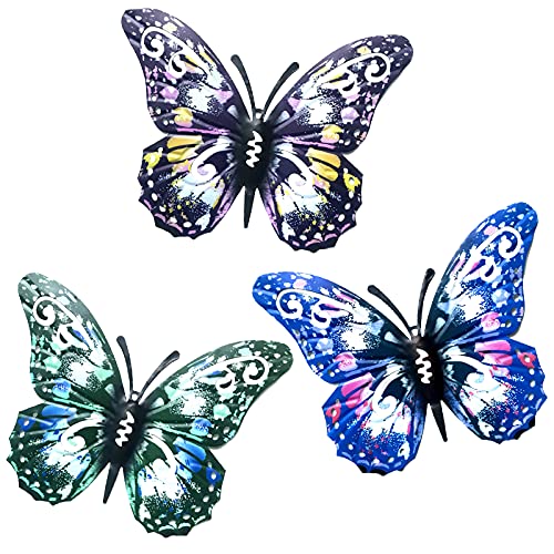SUNNEKO 3 adornos de jardín de mariposa de metal grandes para exteriores, arte de pared de metal para decoración de jardín exterior, cobertizo, vallas, patio, colgar en la pared