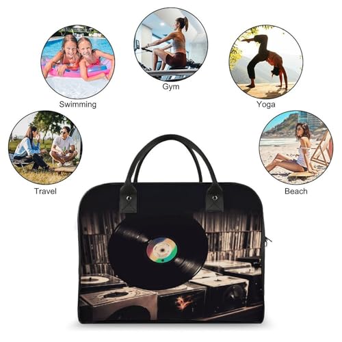Travel Bag Lightweight Overnight Bag Portable Vinyl Records Print Tote Bags For Women And Men3