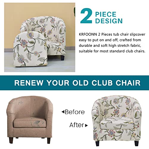 Krfoonn 2 Pieces Club Chair Slipcover Stretch Waterproof Tub Chair Slipcover Armchair Covers Sofa Cover Removable Round Barrel Chair Covers Couch Furniture Protector Cover For Living Room, A42 #TOP3