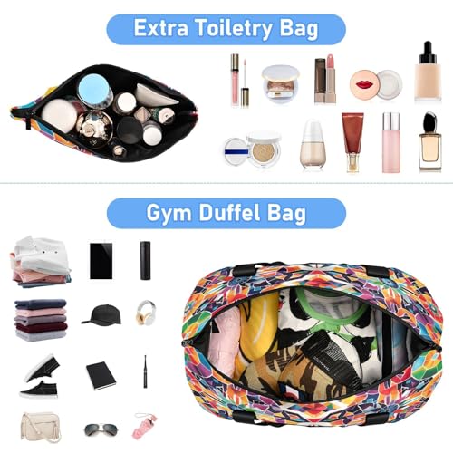 Geometric Flowers Pattern Gym Bag for Women Sport Travel Duffel Bag Shoulder Weekender Overnight Bags with Wet Pocket & Shoe Compartment4