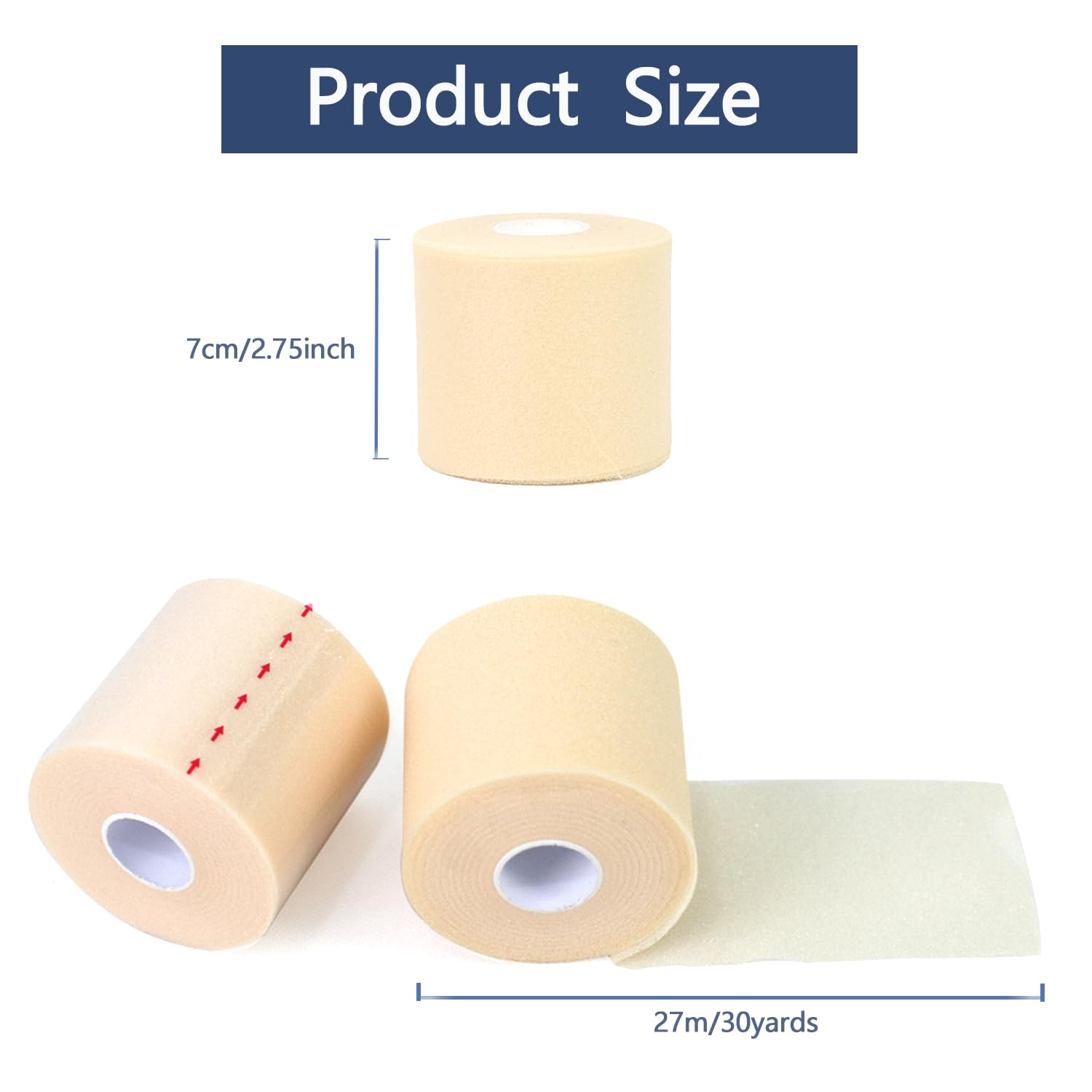 Pre-Bandage de Protection - Lot de 4 Rouleaux - Mousse Underwrap Athlétique pour Chevilles, Poignets, Genoux - 7 cm x 27 m - Adhésif Peau Doux et Facile à Retirer - Pour Sport et Fitness