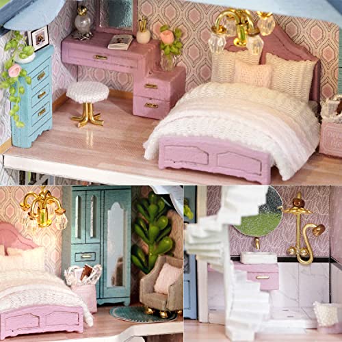 Image of TuKIIE DIY Miniature Dollhouse Kit with Furniture, 1:32 Scale Creative Room Opened & Closed Mini Wooden Doll House for Kids Teens Adults(Molan House)