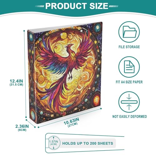 Image of Phoenix Fire Wing Rainbow Glass 3 Ring Binder with 2 Interior Pockets 1.5 inch Binders 3 Ring Heavy Duty Fit 8.5 inch x 11 inch Letter Size for Office School, 2 Pack