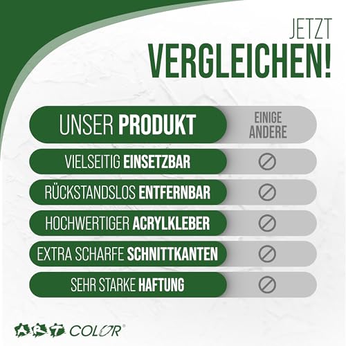 ART COLOR 6x Profi Goldband 50mm x 50m inkl. Cuttermesser - Maler Klebeband für exakte Farbkanten - UV beständiges Abklebeband - Alu Teppichmesser