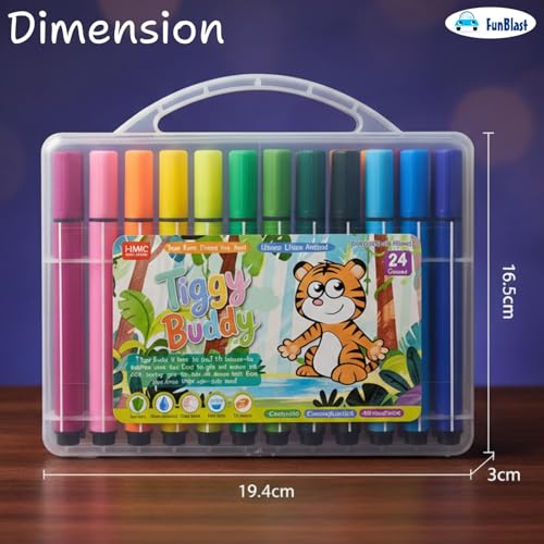 Image of FunBlast Washable Watercolor Pens Set - Colouring Kit Art Markers Colour Sketch Pens Set Kids Artists Sketching Drawing Materials Craft Supplies Return Gift (24 watercolor pen set)