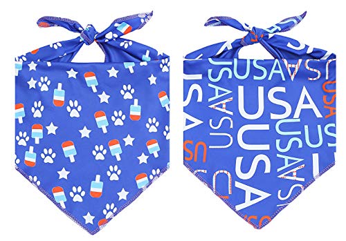 2 Pack USA American Flag Dog Bandana,Patriotic 4th of July Triangle Bibs Pet Scarf