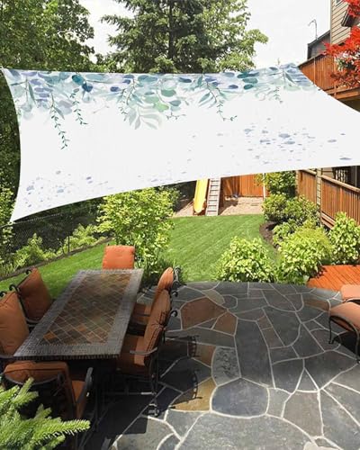 Boanket Sun Shade Sail 8' x 10', Turquoise Botanical Rectangular Waterproof Outdoor Sun Shades, Spring Weeping Eucalyptus Leaves Shade Cloth for Patio Deck Terrace Garden Lawns Beach Backyard