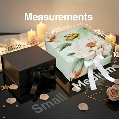 Image of RBS - MEDIUM Empty Gift Box 26x26x10cm Decorative Flower Gift Boxes for Presents (1 Pack) Box for Gift Packing Multipurpose Hamper Cardboard Box for Gift All Occasion (M-Bloomfinity)