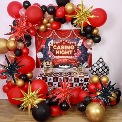 Image of TONIFUL 8 Pcs Explosion Star Balloons Black Red Gold Foil Party Decorations | 22 Inch Large Mylar Star Balloon for New Year Christmas Graduation Birthday Wedding Baby Shower Party Supplies