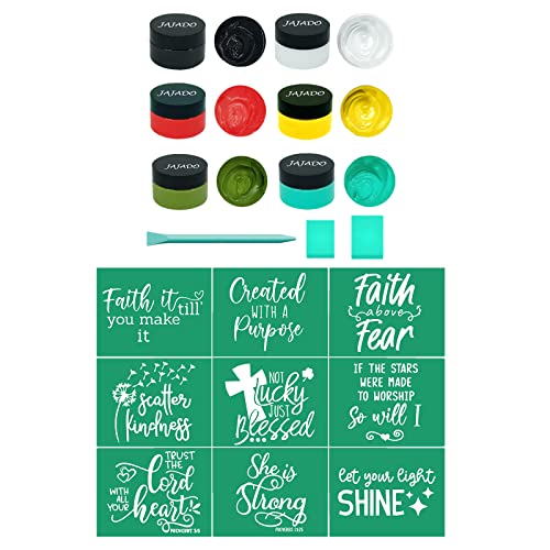 Jajado 10 Pcs Chalk Paste Fabric Screen Printing Ink, Chalk Paste Paint Stencils Paste Ink Faith Self Adhesive Silk Screen Transfer Paint For Wood, T-Shirt, Cup, Diy Home Decor Craft Project #TOP5