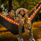 Mydethun Double Big Camping Hammock with Light Travel Hamaock Heavy Duty, Tree Straps, 2 Person Portable Indoor & Outdoor Hammock Survival Women (Black&Gray)