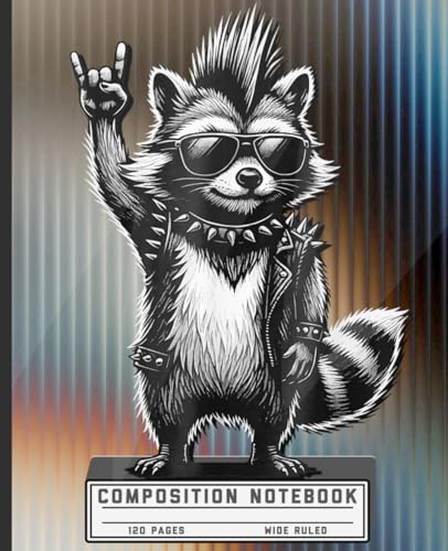 Punk Rock Raccoon Composition Notebook: Wide Ruled Aesthetic Journal for Heavy Metal Music Lovers, Cool Edgy Animal Cover Book for Kids, Teens and Students image 2