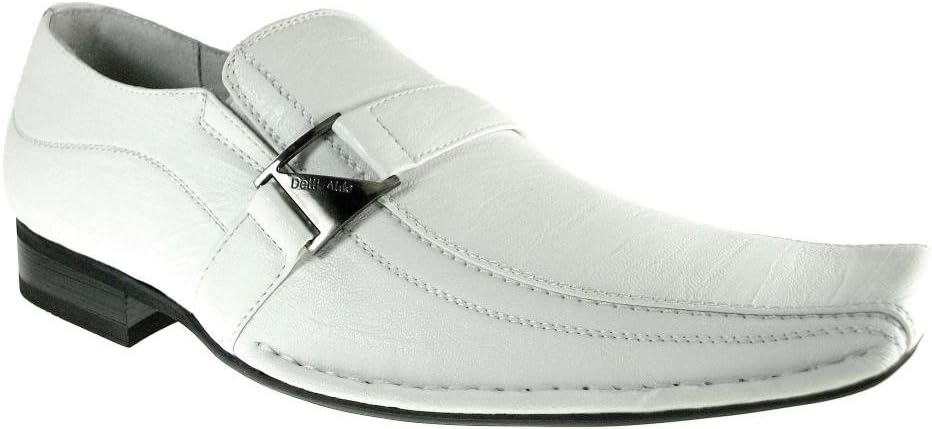 Delli Aldo Men's 19231-White Buckle Square Slip on Loafers, White, 11