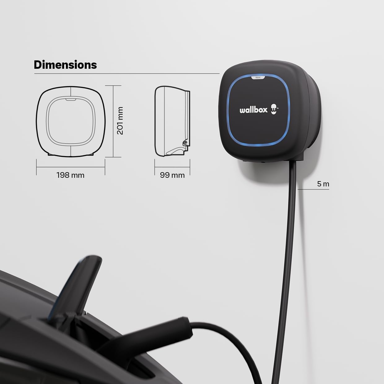 Wallbox Pulsar Max Electric Vehicle Charger 7.4kW Type 2 Wi-Fi Bluetooth OCPP IndoorOutdoor Earthing Protection 5 Meter Cable Easy-to-Install Design Black product thumbnail 3