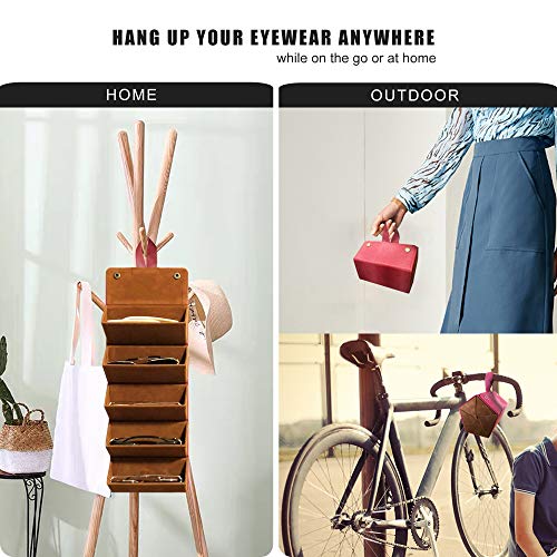 Image of Longjet Glasses Case Travel Sunglasses Organizer Leather Eyeglasses Storage Box Multiple Slots Hanging Eyewear Holder