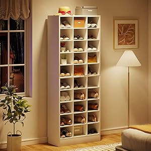 Tribesigns 10 Tier Shoe Storage Cabinet White Wooden Shoe Rack with 30 Cubbies Freestanding Tall Entryway Shoe Organizer for Closet Entryway Living Room