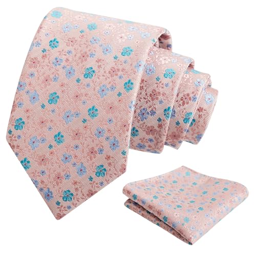Image of Alizeal Mens 3.15inches Exquisite Floral Tie with Small Flower Printed Pocket Square