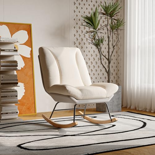 Lazyspace Fauteuil à Bascule, Rocking Chair, Fauteuil rembourré en Lin, avec Dossier Haut réglable, Chaise à Bascule, Chaise de Relaxation, d'allaitement,...