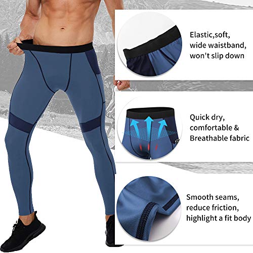 Wragcfm Mens Leggings Sports, Men's Active Athletic Leggings Compression Pants Tights Running Basketball Gym Leggings Quick Dry (Grey Blue,S) #TOP1