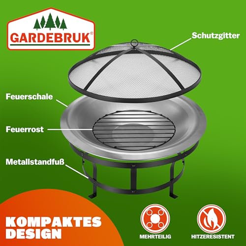 Feuersschale für den Garten 75cm mit Funkenschutz Schürhaken Feuerkorb Edelstahl Kamin Terrassenofen Außen Feuerstelle Grill Terrasse Ofen – Bild 6