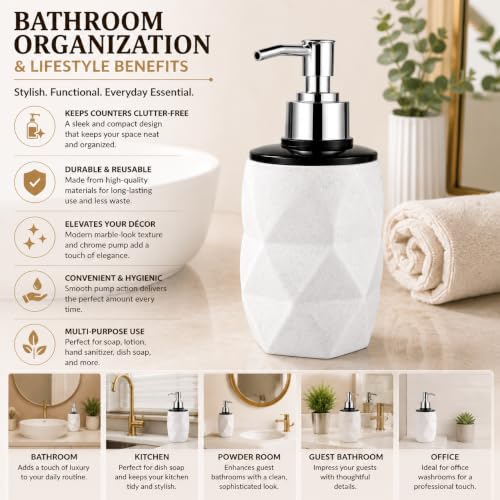 Image of SHENRON Bathroom Accessories Set of 3, Toothbrush Holder, Liquid Soap Dispenser & Tray, Unbreakable Plastic Organizer for Sink & Bathroom Essentials, Handwash, Sanitizer, Lotion, Shampoo (White)