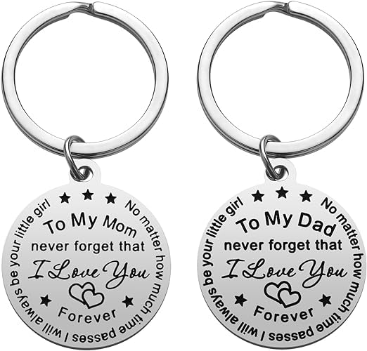 Parent Gifts from Daughter for Christmas – 2PCS Mom Dad Keychain Christmas Gifts for Parents Wedding Day