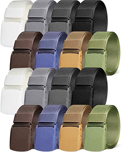 Geyoga 16 Pack Nylon Belts for Men Military Tactical 1.5 Inch Webbing Canvas Outdoor Web Belt with Plastic Buckle Gift for Men Women