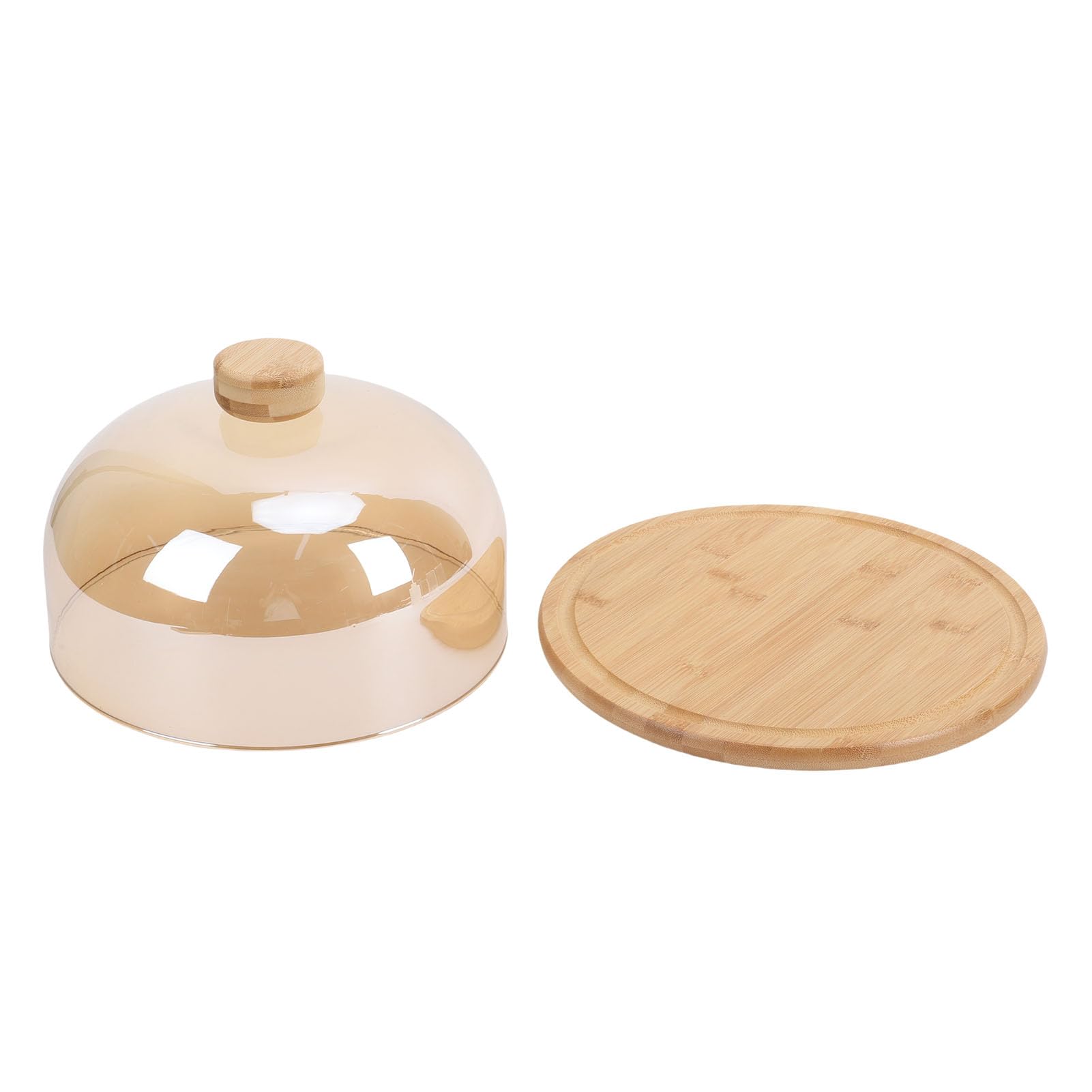HEEPDD Alzata per Torta in Legno con Cupola in Vetro per Dessert con Coperchio Nan per Torte Dessert Frutta Snack Pasticceria Antipasti Prodotti da Forno (ambra)