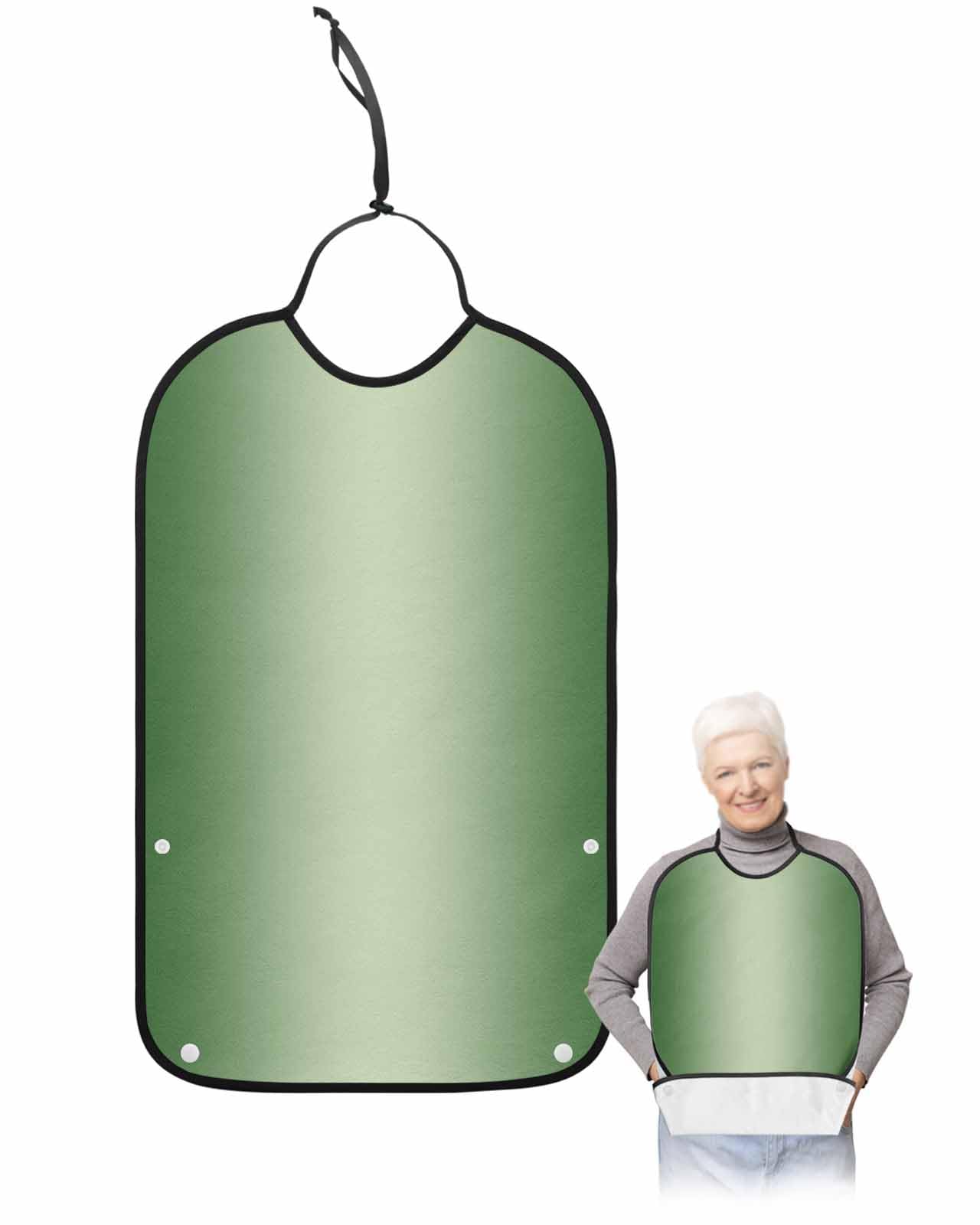 LEOKOTI Green Ombre Adult Bibs for Eating, Waterproof Bibs with Food Catcher & Adjustable Snap Closure, Modern Gradient Abstract Art Washable Clothing Protectors Adult Bibs for Elderly Women/Men