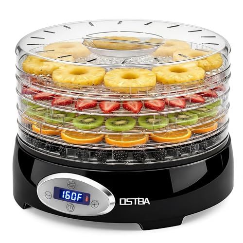 OSTBA Food Dehydrator, 5 BPA-Free 12.2" Trays, Adjustable Temp 95–160℉, 48H Timer, 420W Food Dryer for Fruits, Veggies, Jerky, Herbs, Home Use, BPA-Free