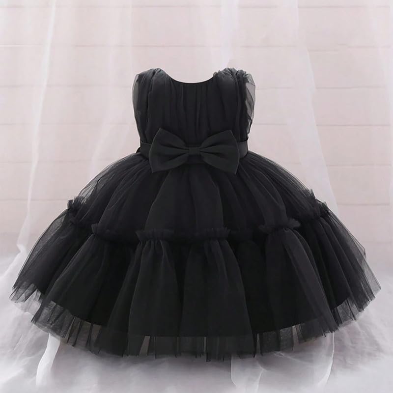 Image of Niren Enterprise Buggu Net Flared Ruffle Pattern Sleeveless Baby Girl's Knee Length Frock