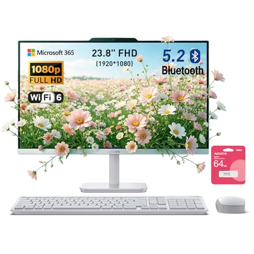 Image of Lenovo 24 inch FHD A100 All-in-One Desktop Computer for Home Office, 16GB RAM, 1TB Storage, Microsoft Copilot AI, Intel 8-Core CPU, Wireless KB & Mouse, Support Dual Display, Win11, White, w / 64GB USB