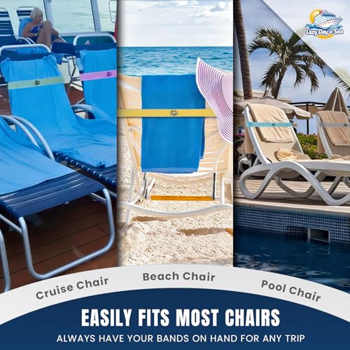 Image of Towel Bands (6-Pack) for Beach & Pool Chairs - Extra Durable, No Snapping, Soft Pastel Colors, Holds Towels Secure on Outdoor & Cruise Lounge Chairs. Includes Storage Bag