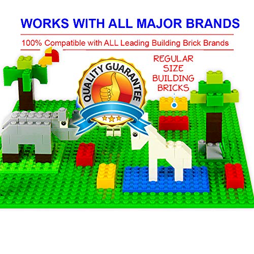 Image of Brickyard Building Blocks Lego Compatible Baseplate - Pack of 4 Large 10 x 10 Inch Base Plates for Toy Bricks, STEM Activities & Display Table - Green, Blue, Gray, Sand