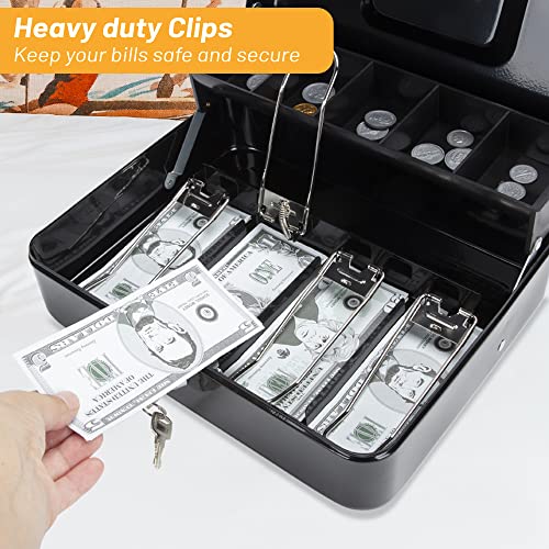 Sgorlds Large Locking Cash Box with Key Lock and Money Tray, Money Box with Cash Tray, Lock Safe Box for Office Business, 11.8\" x 9.5\" x 3.5\", Black - Thumbnail 2