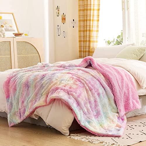 Newcosplay Super Soft Faux Fur Throw Blanket For Couch Light Rainbow Sherpa Fuzzy Plush Warm Blanket For Sofa Bed  thumb #1
