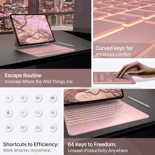 Image of typecase Edge Keyboard Case for iPad Air 13-inch(M3 /M2, 2025 /2024) & iPad Pro 12.9-inch(6th /5th /4th /3rd Gen), Floating Magnetic Cantilever Stand, 11-Color Backlight, Multi-Touch Trackpad, Rose Gold