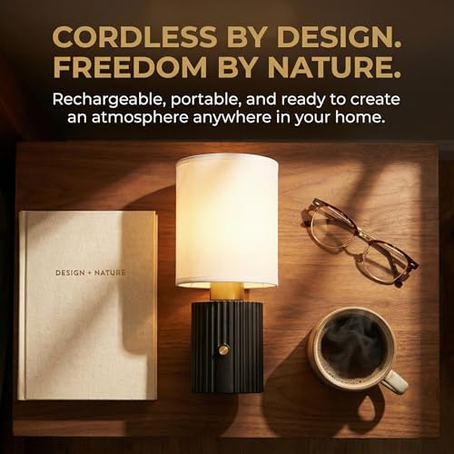 Image of 11 inch Height Modern Cordless Table Lamp,Bedside Lamp With Fabric Lampshade