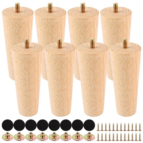 GBACHOOSE 8 patas de madera para muebles de 12 cm, patas de madera para muebles con placas de montaje y tornillos, patas cónicas para muebles, para mesa, sofá, cama, otomana, armario, sofá