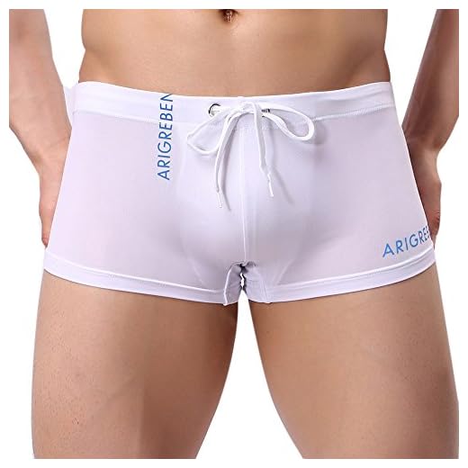 Shorts De Bain Homme Maillot De Bain Boxer Piscine Natation Sexy Pouch Shorts De Sport Plage Slips Pas Cher avec Cordon RéGlable ÉLastique Taille S-XL (L, Blanc)