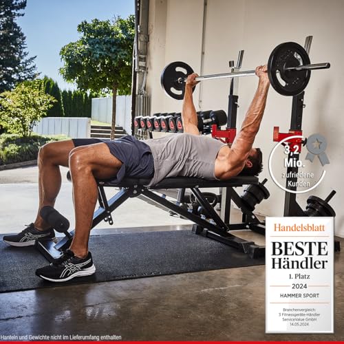 HAMMER Hantelbank Force 2.0, Schrägbank, Negativ-Einstellung, 99% vormontiert, 200 kg Gewichtsbelastung, Transportrollen, 123 x 52 x 120 – Bild 4